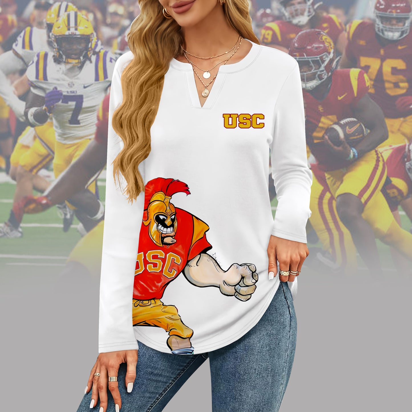 USC V-neck Long Sleeve Shirt NTY