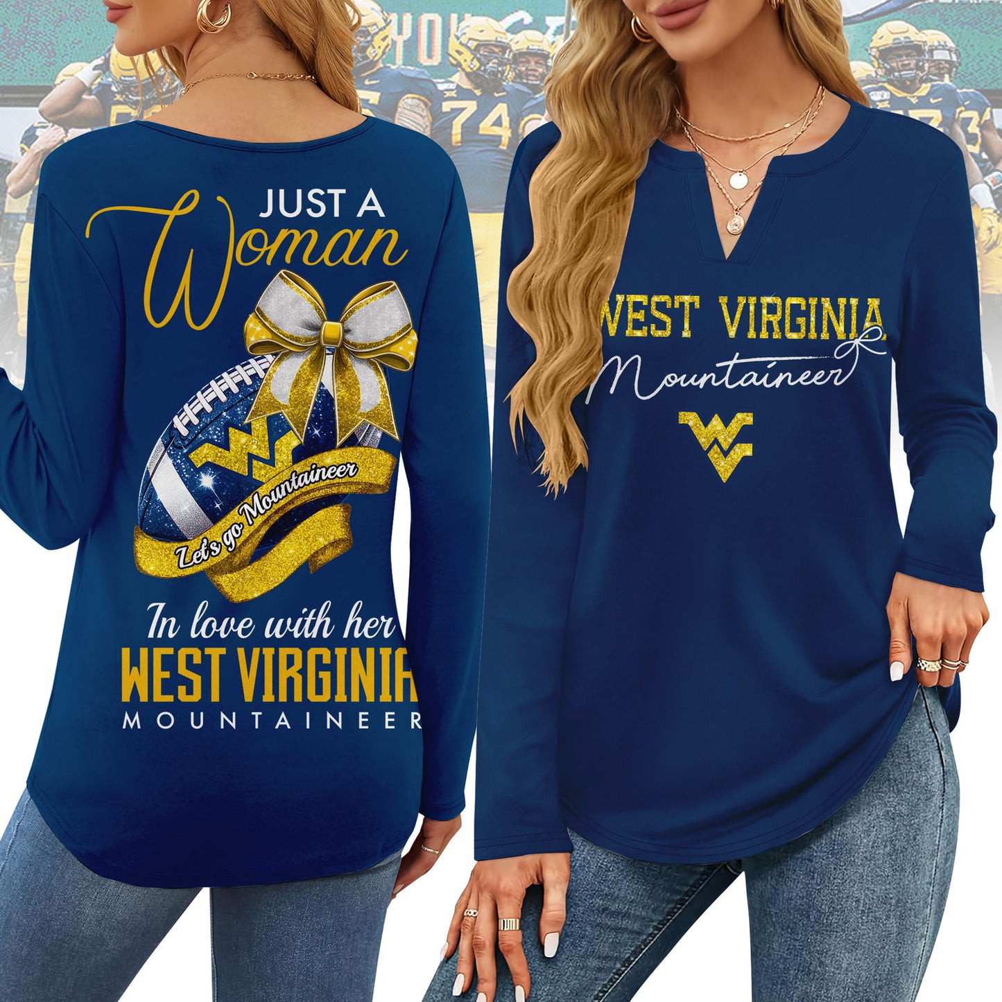 WVU V-neck Long Sleeve Shirt NTY