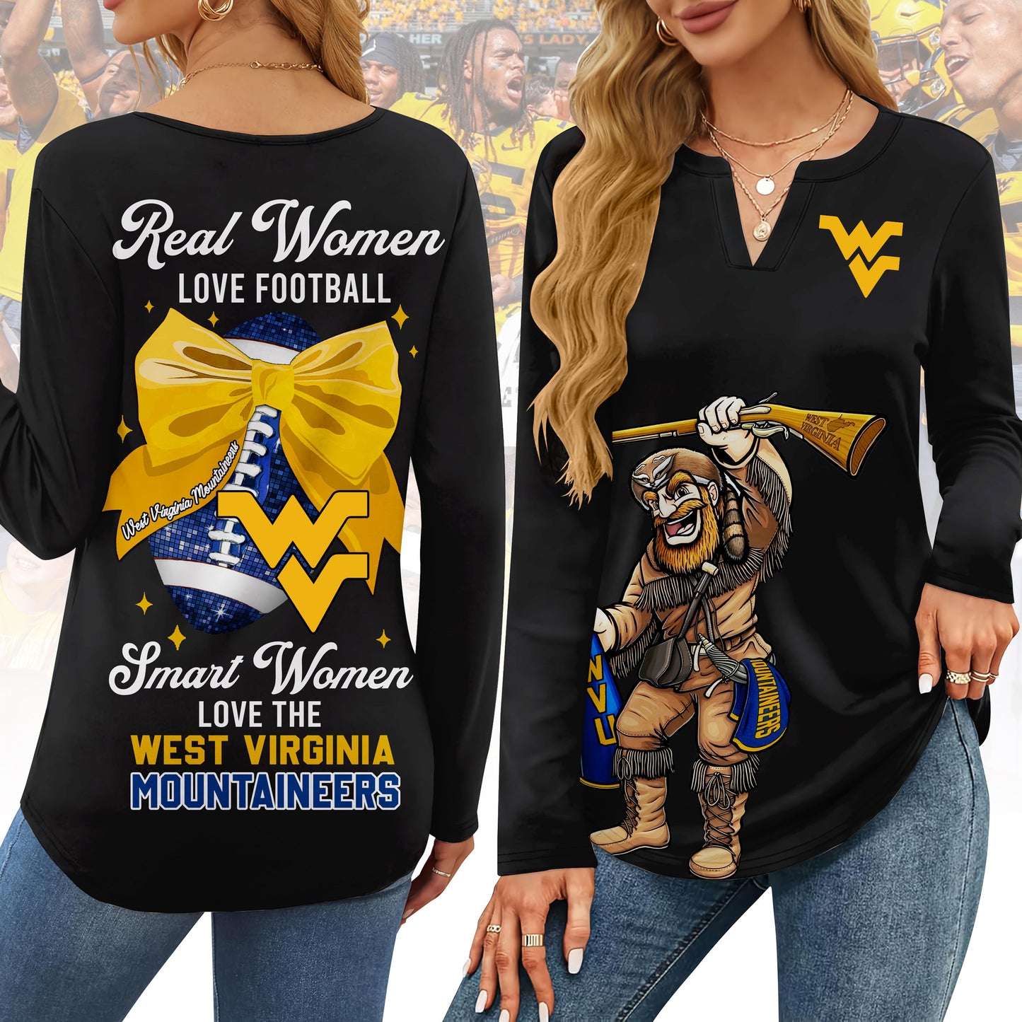 WVU V-neck Long Sleeve Shirt NTY