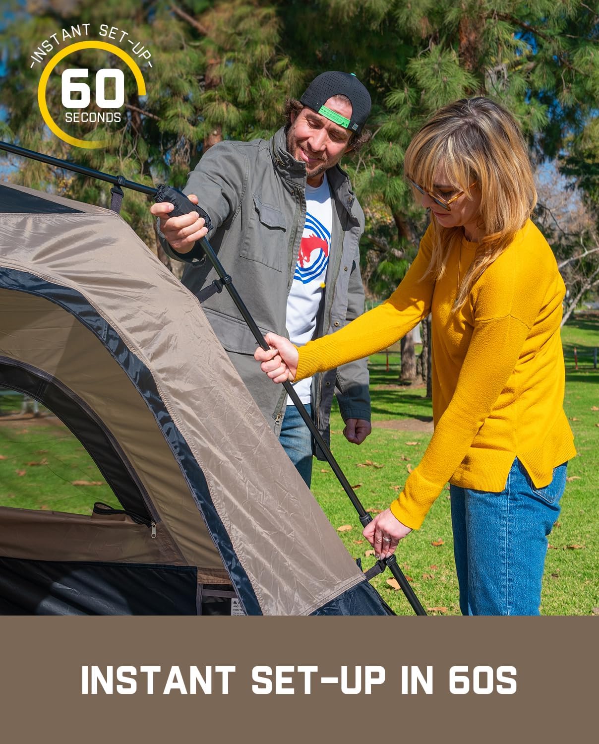 Instant Cabin Camping Tent for 4/6/8/10 People – Quick 60-Second Setup, Waterproof Rainfly, Windproof Design, and Portable Carry Bag for Family Outdoor Adventures