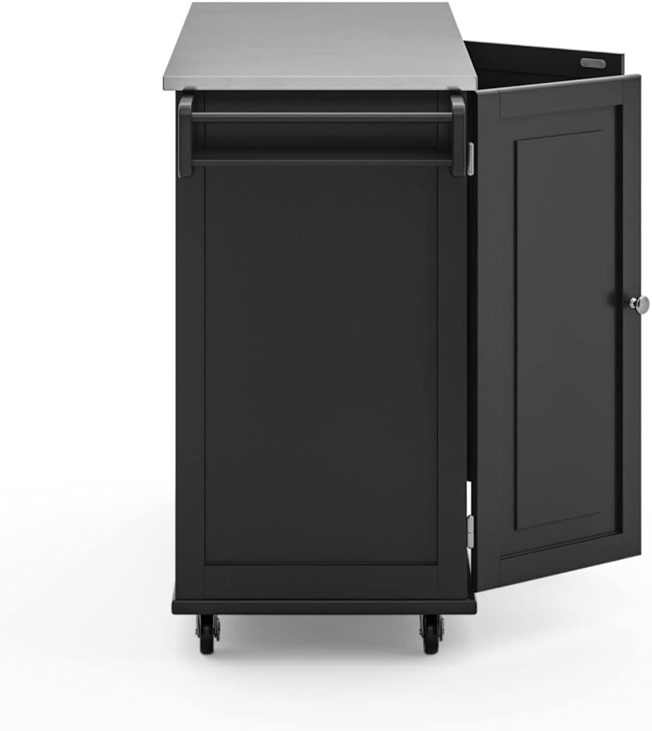 Mobile Kitchen Island Cart with Stainless Steel Top – Sage Green Finish, Rolling Storage Cabinet