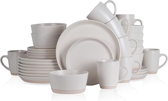 32-Piece Stoneware Dinnerware Set – Modern Plates & Bowls for 8, Complete Dish Set