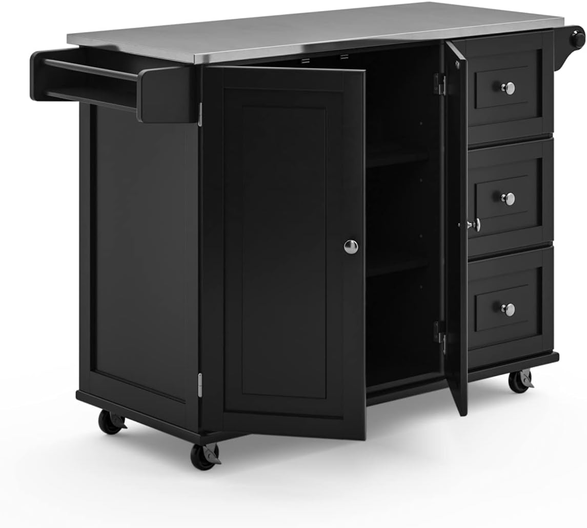 Mobile Kitchen Island Cart with Stainless Steel Top – Sage Green Finish, Rolling Storage Cabinet