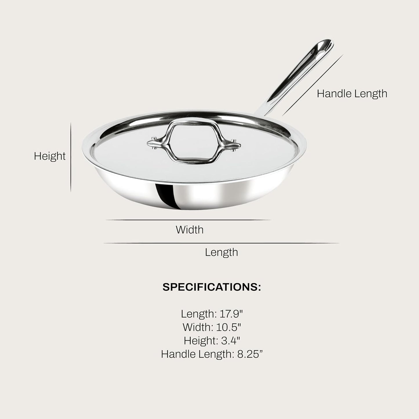 10-Inch 3-Ply Stainless Steel Fry Pan with Lid – Induction Compatible, Oven/Broiler Safe, Even Heat