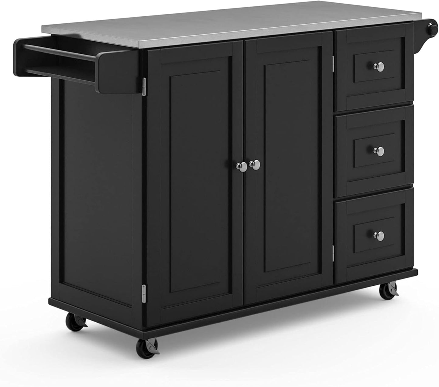 Mobile Kitchen Island Cart with Stainless Steel Top – Sage Green Finish, Rolling Storage Cabinet