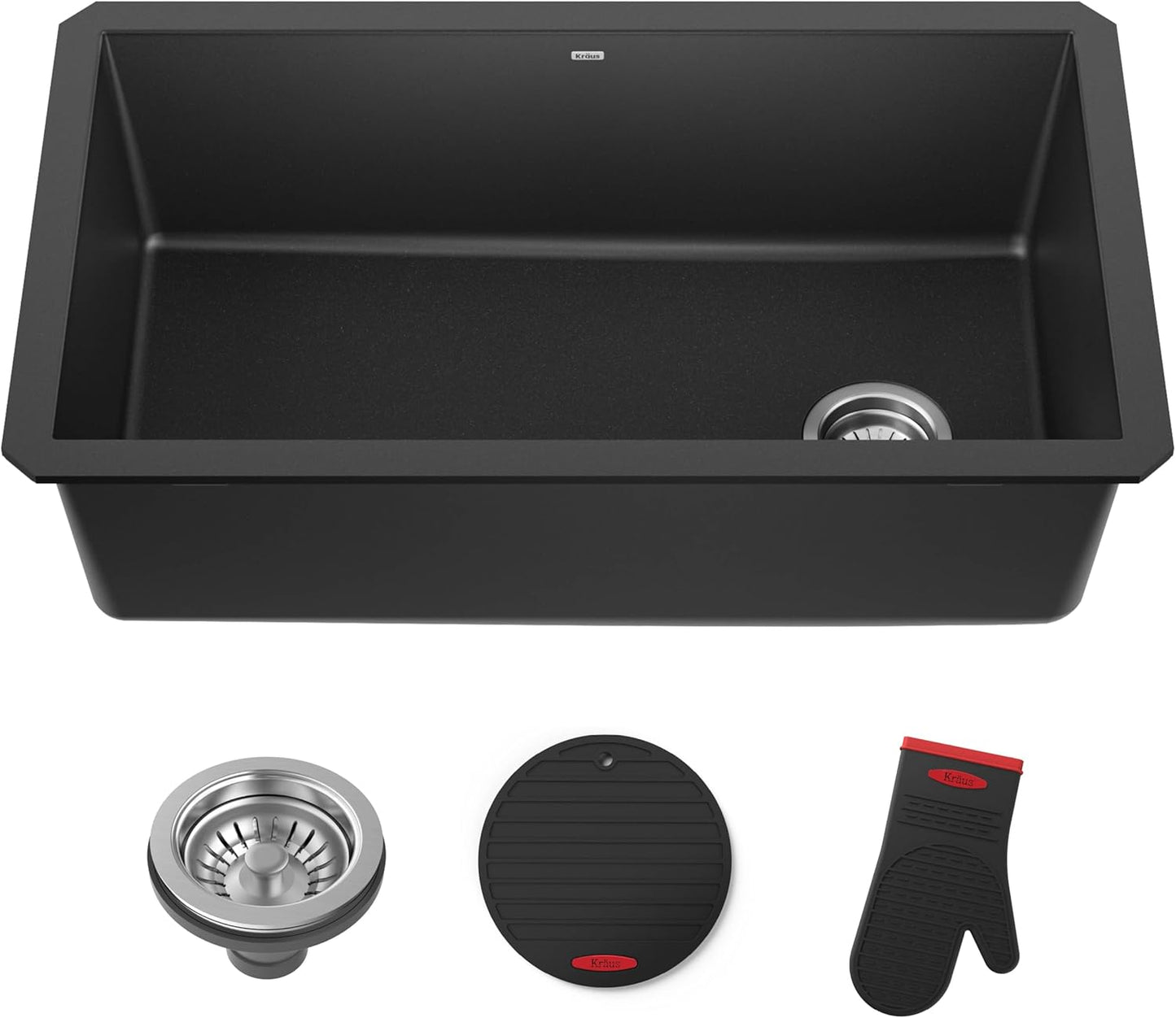 Granite Single Bowl Sink – 32" Black Undermount Design