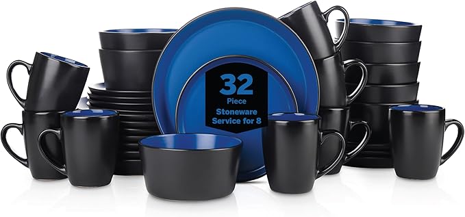 32-Piece Stoneware Dinnerware Set – Modern Plates & Bowls for 8, Complete Dish Set