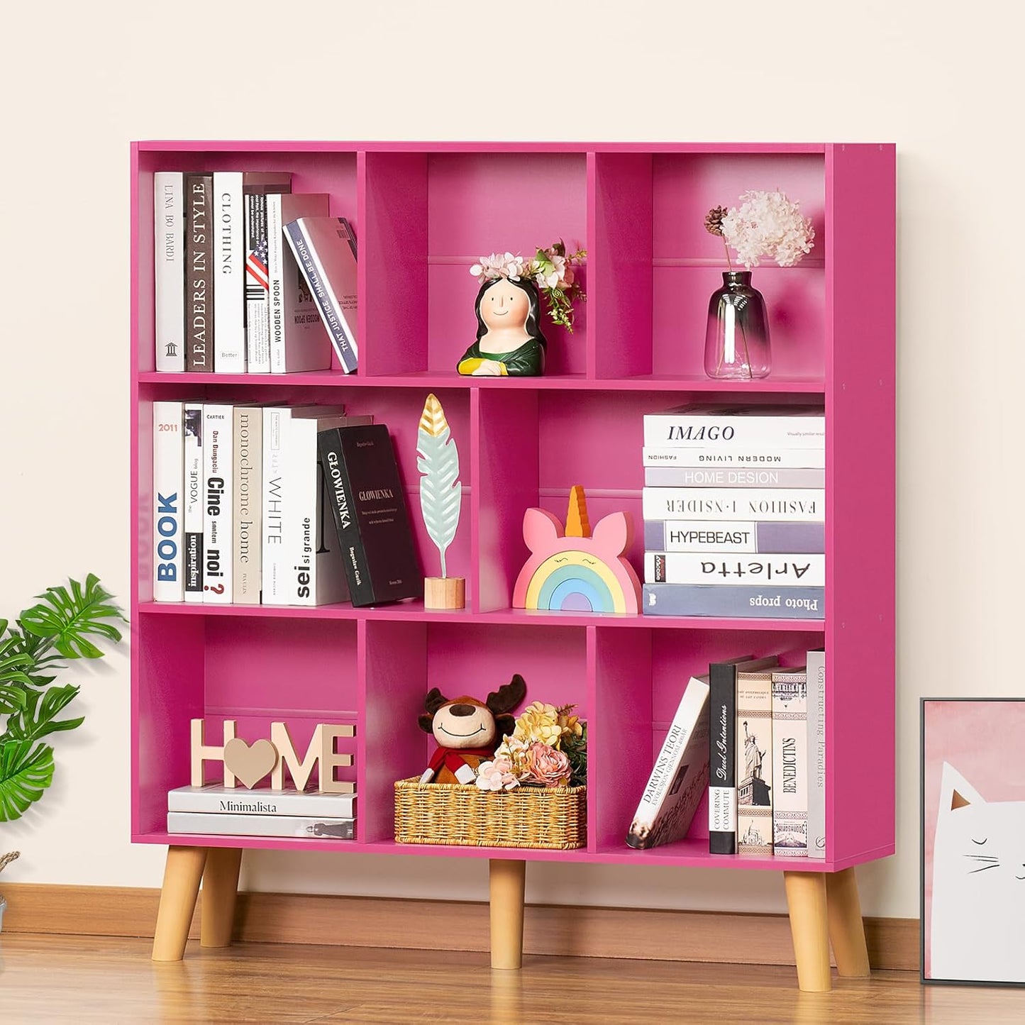 3-Tier Cube Bookshelf with Legs – Modern Boho Open Storage Organizer for Home or Office