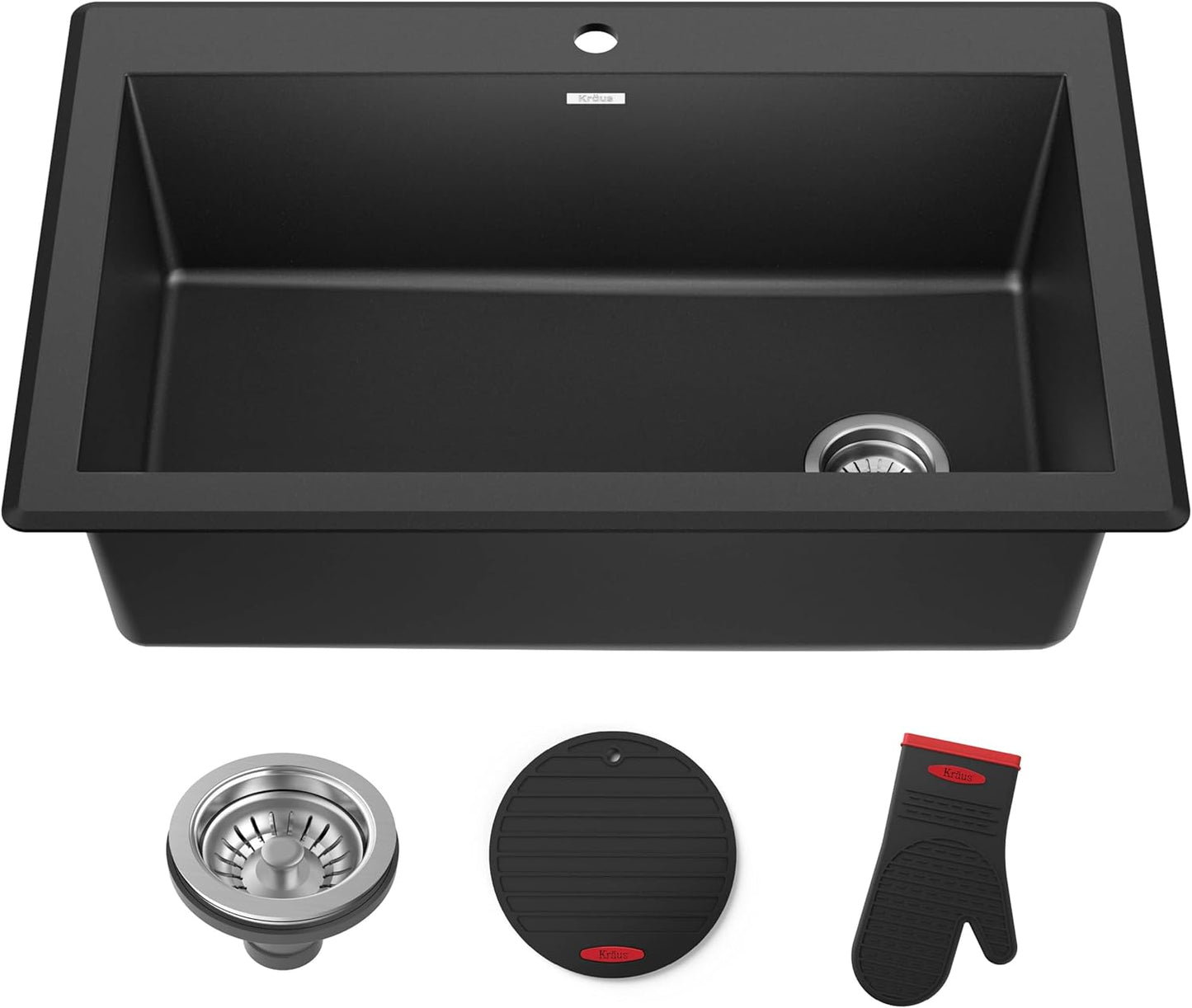Granite Single Bowl Sink – 32" Black Undermount Design