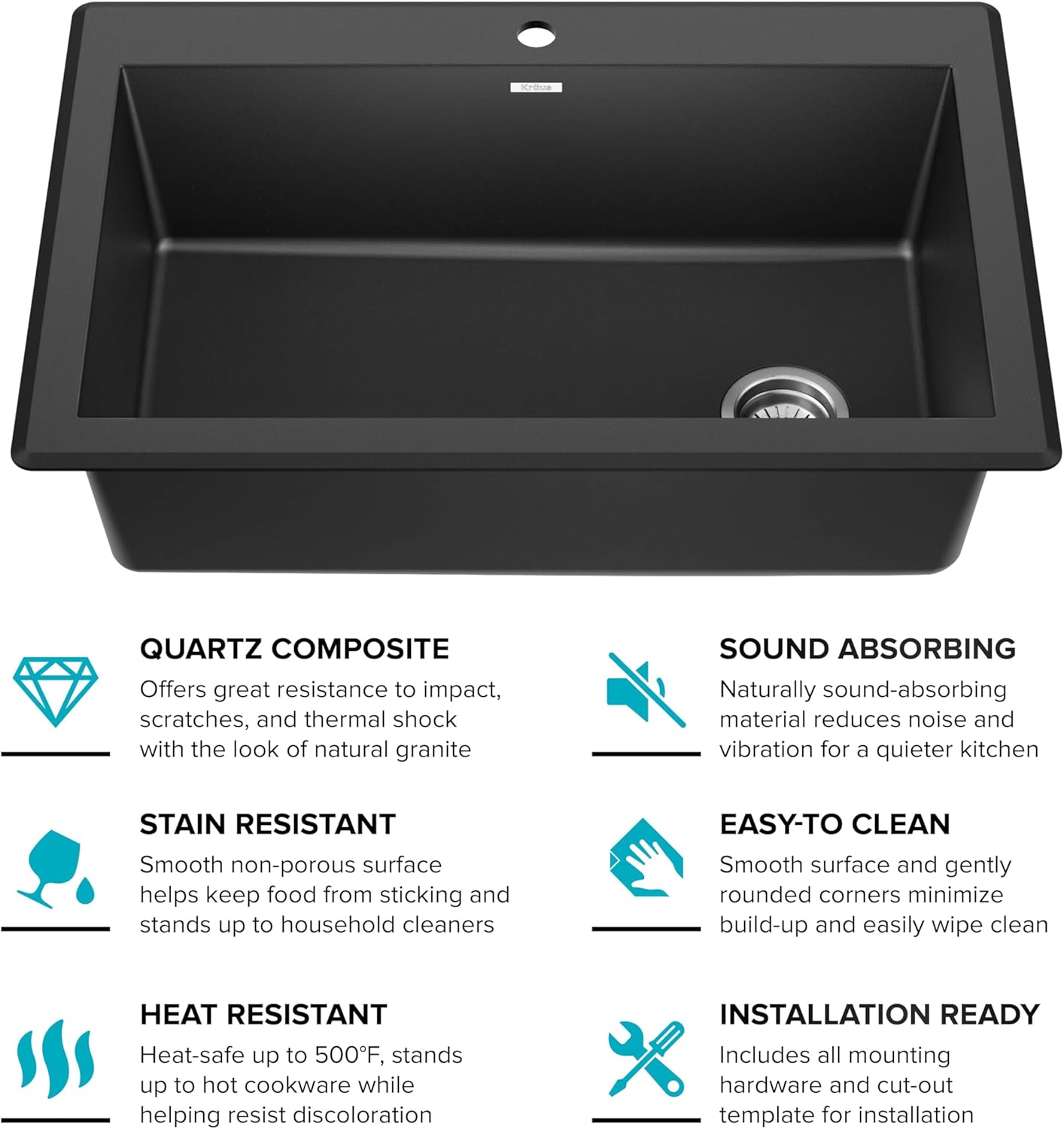 Granite Single Bowl Sink – 32" Black Undermount Design