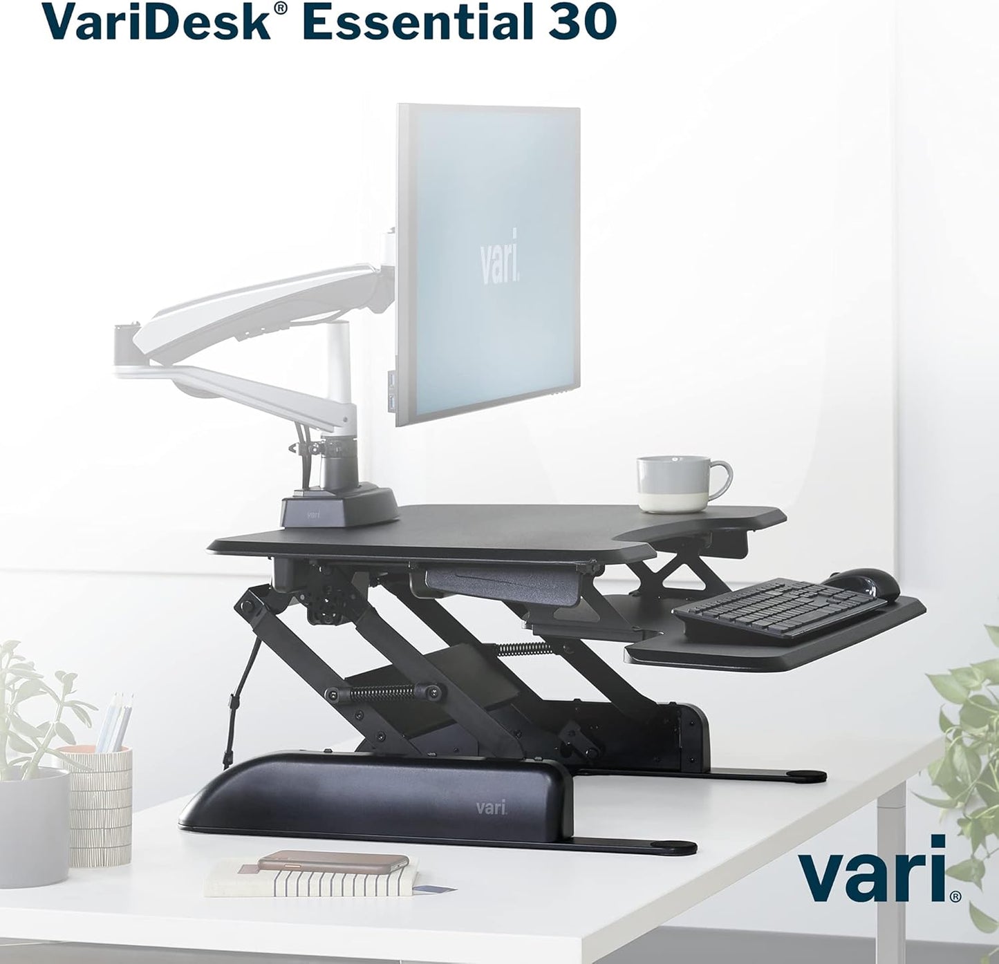 Essential 30 Two-Tier Standing Desk Converter – Adjustable Sit-Stand Riser with 11 Height Settings, 30" Wide (Black)