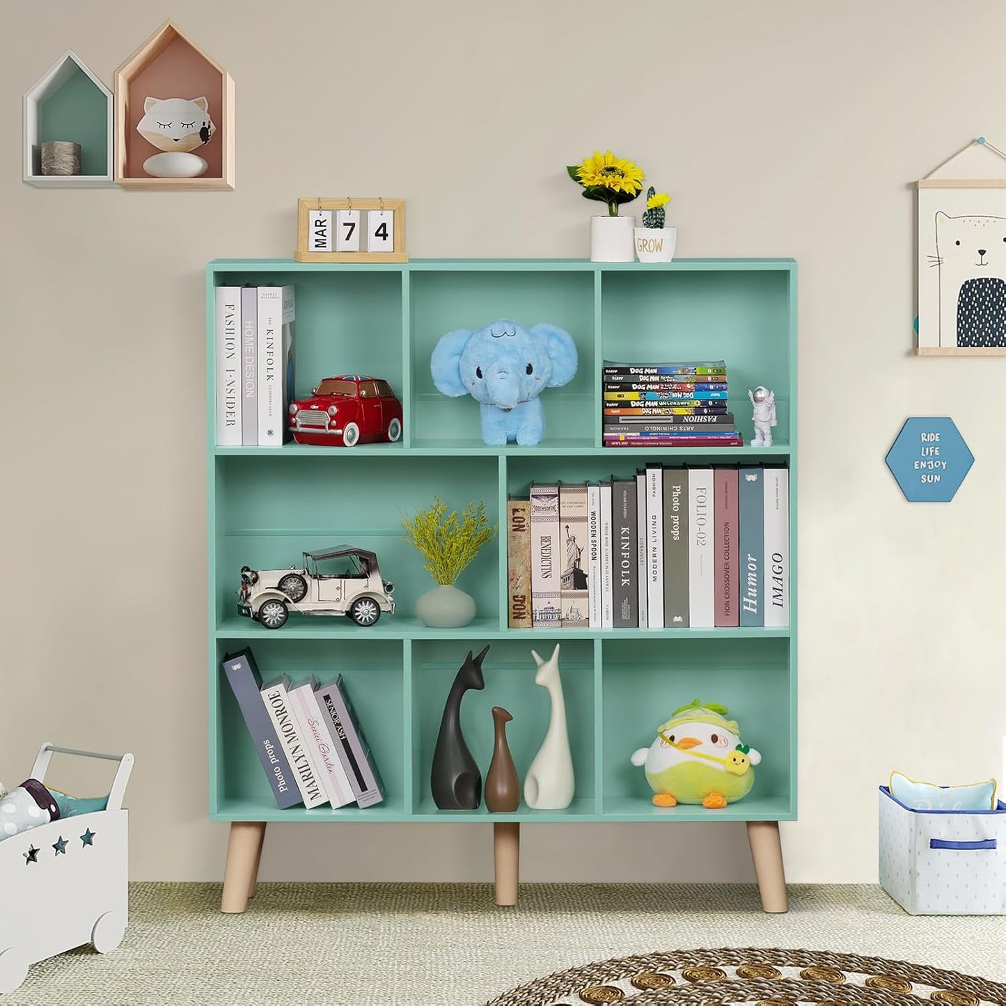 3-Tier Cube Bookshelf with Legs – Modern Boho Open Storage Organizer for Home or Office
