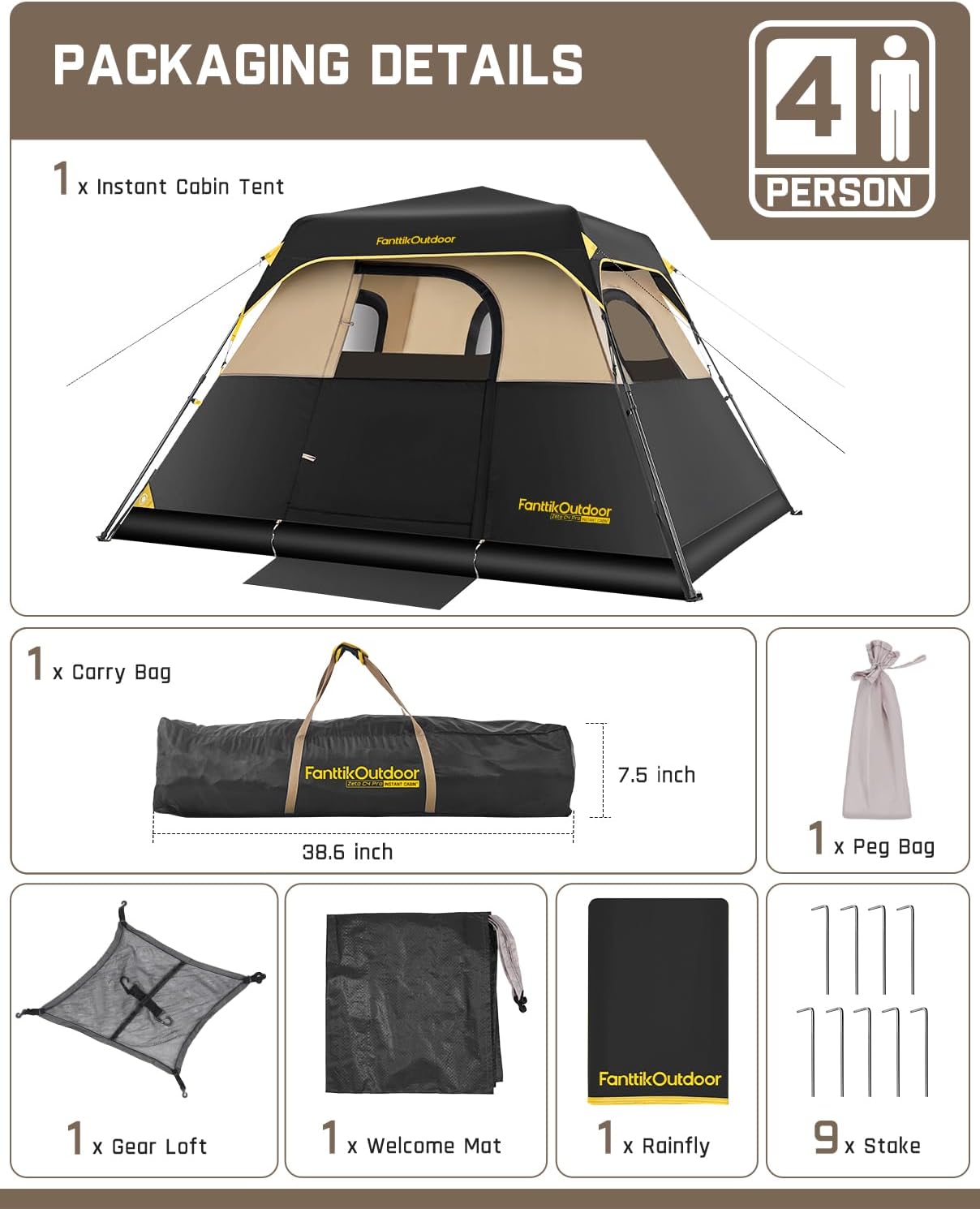 Instant Cabin Camping Tent for 4/6/8/10 People – Quick 60-Second Setup, Waterproof Rainfly, Windproof Design, and Portable Carry Bag for Family Outdoor Adventures