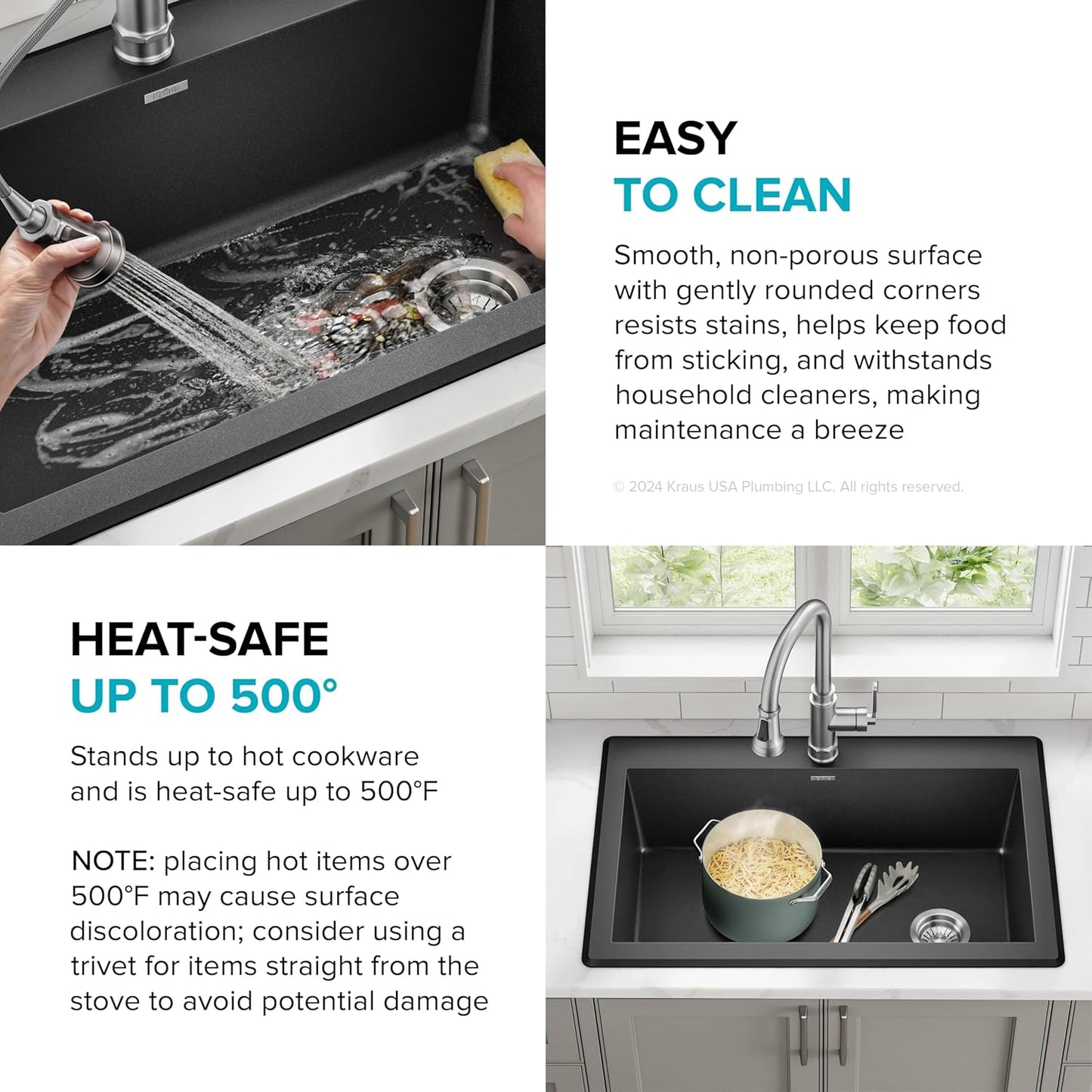 Granite Single Bowl Sink – 32" Black Undermount Design