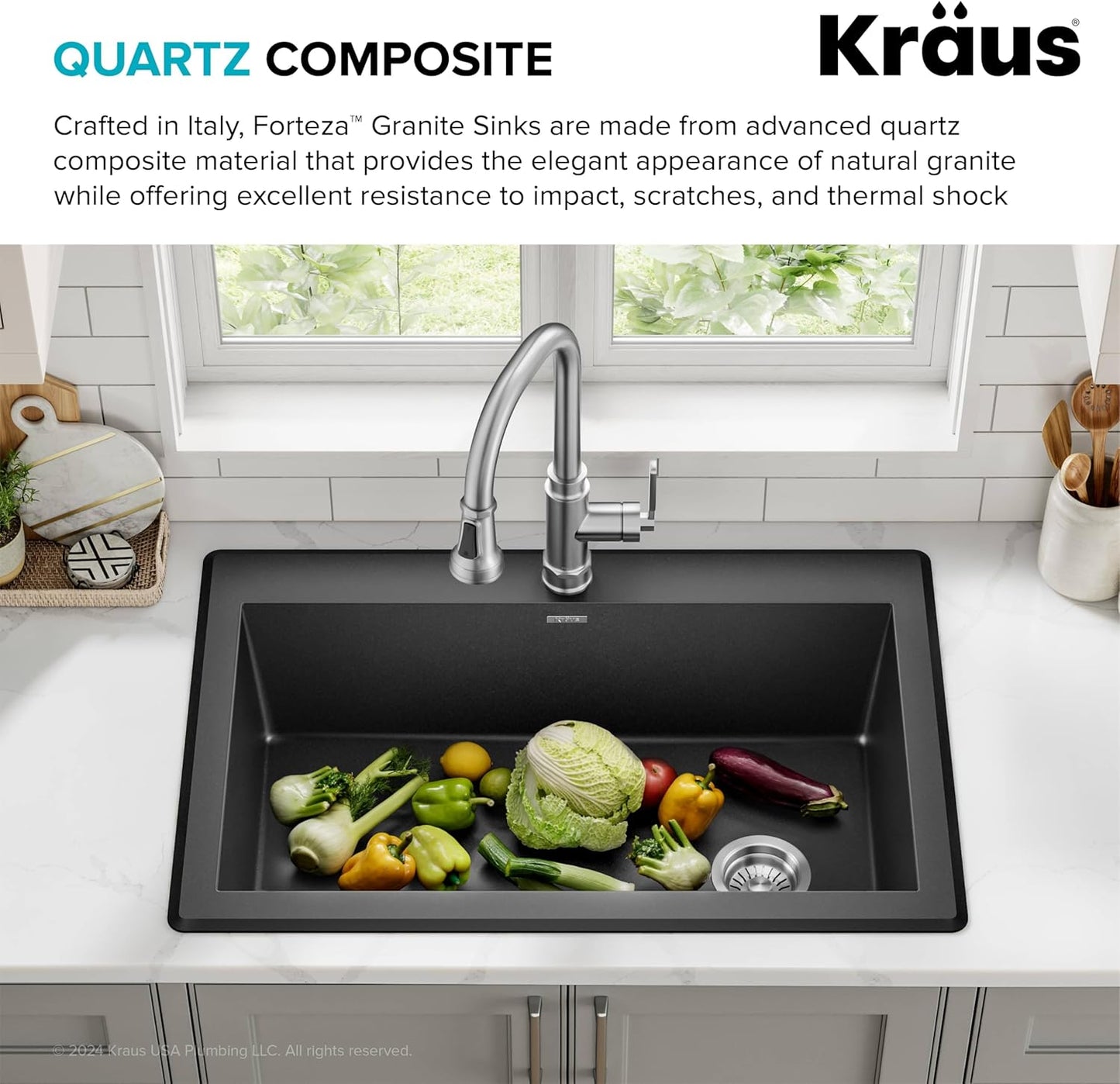 Granite Single Bowl Sink – 32" Black Undermount Design