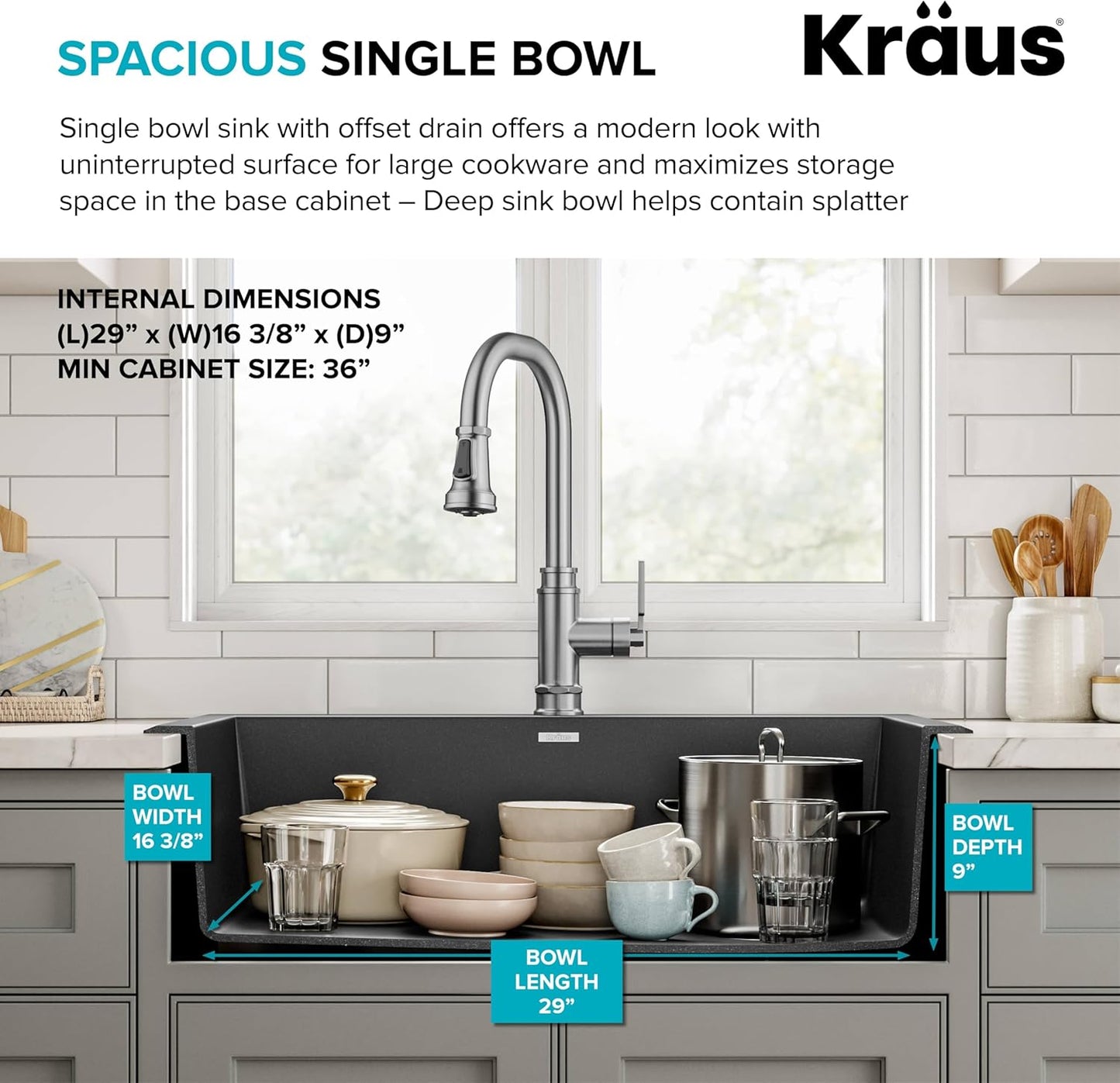 Granite Single Bowl Sink – 32" Black Undermount Design