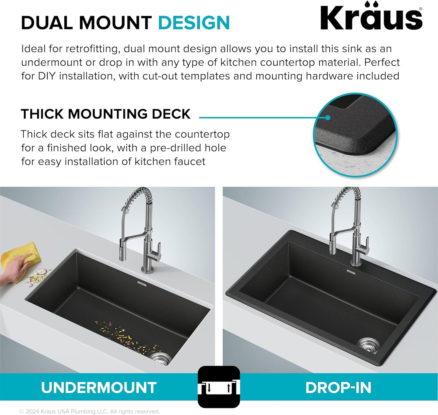 Granite Single Bowl Sink – 32" Black Undermount Design