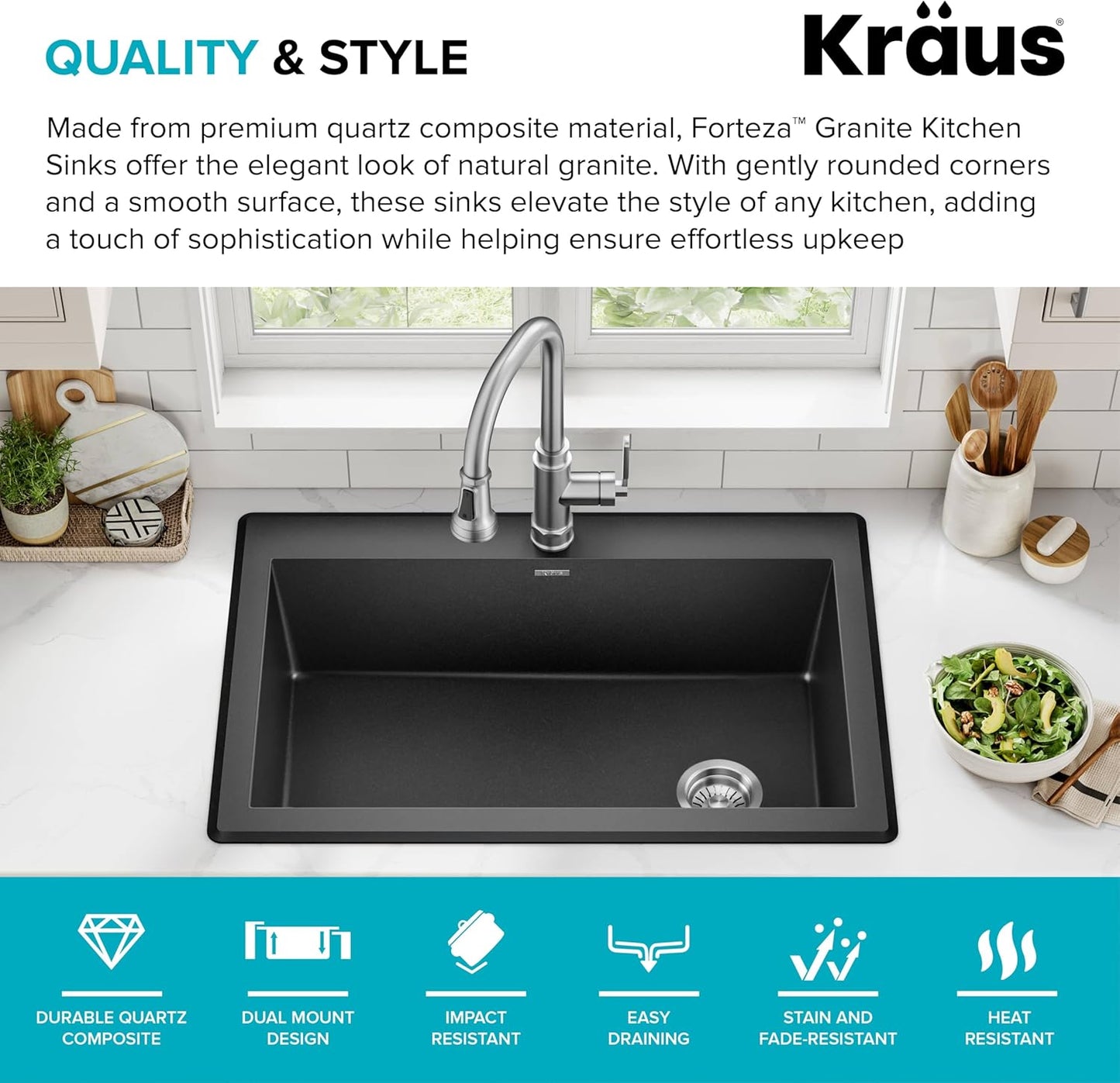 Granite Single Bowl Sink – 32" Black Undermount Design