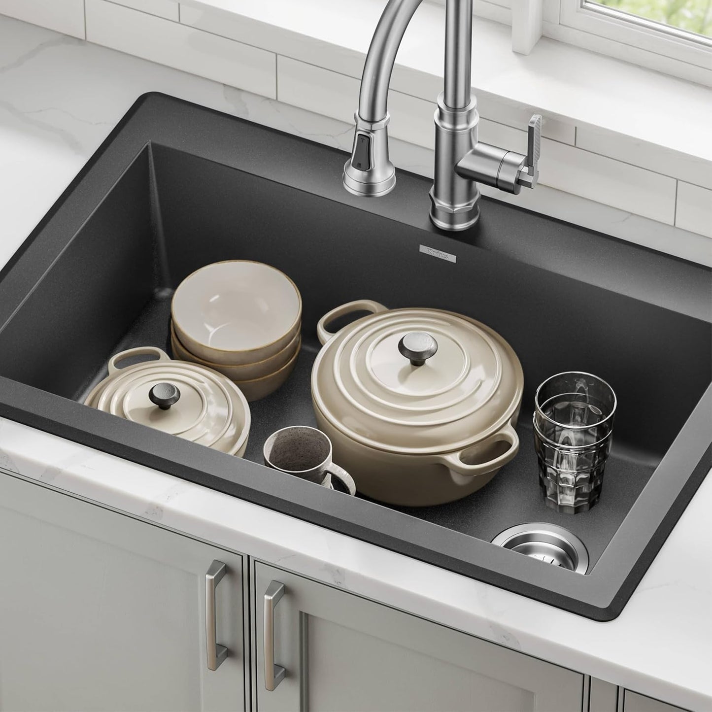 Granite Single Bowl Sink – 32" Black Undermount Design