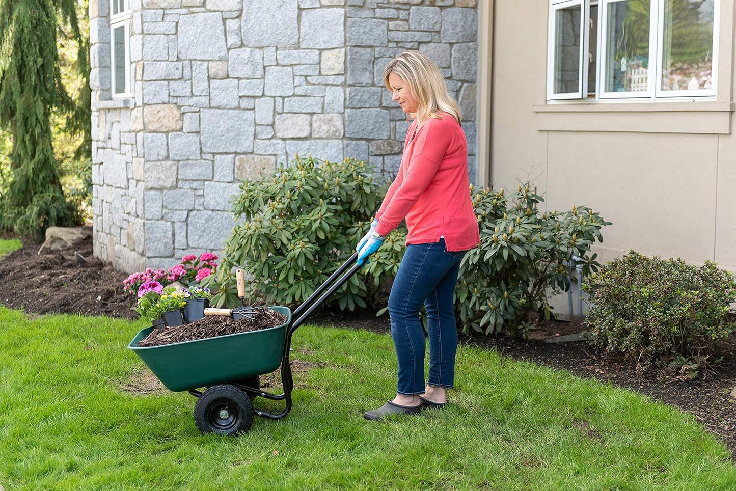 70019 Garden Barrow Dual-Wheel Residential Wheelbarrow Garden Cart