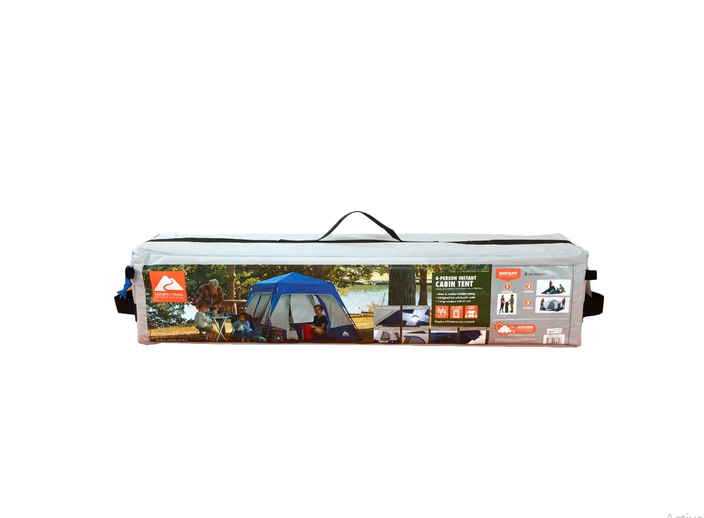 Ozark Trail 8' x 7' 4-Person Instant Cabin Tent with LED Lighted Hub, 19 lbs