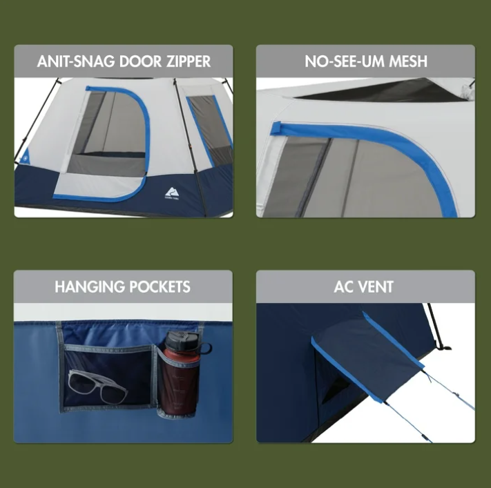 Ozark Trail 8' x 7' 4-Person Instant Cabin Tent with LED Lighted Hub, 19 lbs