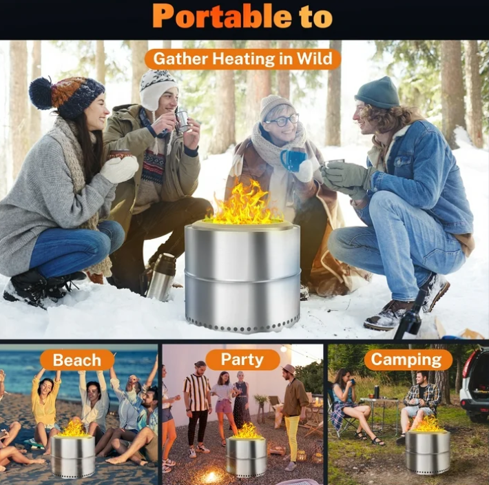 19 Inch Smokeless Fire Pit, 304 Stainless Steel Fire Pit with Carry Bag, Portable Smokeless Fire Pit with Removable Ash Pan, Wood Burning Fire Pits for Camping Backyard Patio Garden Picnic