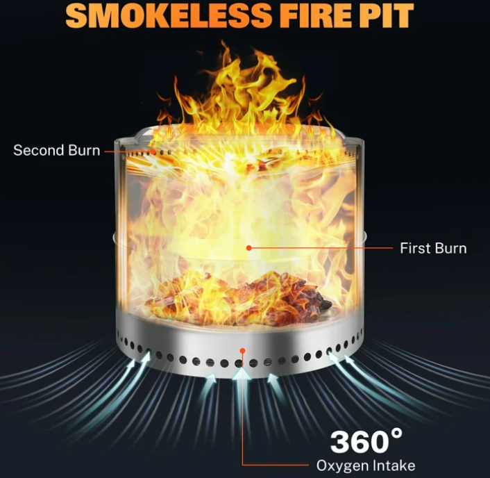 19 Inch Smokeless Fire Pit, 304 Stainless Steel Fire Pit with Carry Bag, Portable Smokeless Fire Pit with Removable Ash Pan, Wood Burning Fire Pits for Camping Backyard Patio Garden Picnic