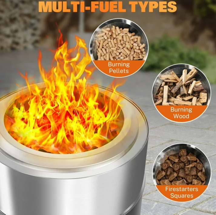 19 Inch Smokeless Fire Pit, 304 Stainless Steel Fire Pit with Carry Bag, Portable Smokeless Fire Pit with Removable Ash Pan, Wood Burning Fire Pits for Camping Backyard Patio Garden Picnic