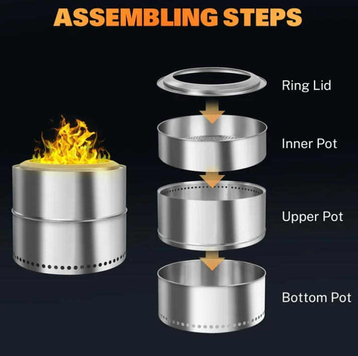 19 Inch Smokeless Fire Pit, 304 Stainless Steel Fire Pit with Carry Bag, Portable Smokeless Fire Pit with Removable Ash Pan, Wood Burning Fire Pits for Camping Backyard Patio Garden Picnic