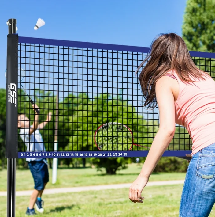 GSE Games & Sports Expert Recreational Portable Badminton Volleyball Net Combo Set. Including Net,Volleyball,4 Badminton Rackets, 3 Birds and Carry Bag for Park,Backyard,Lawn