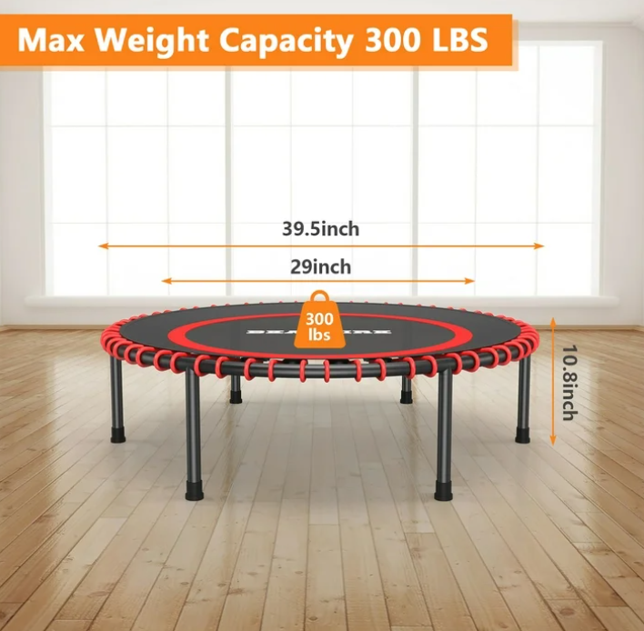 JOZ Mini Trampoline, 40 inch Fitness Trampoline with Bungees, Exercise Rebounder for Adults/Kids, Workout 300 lb Weight