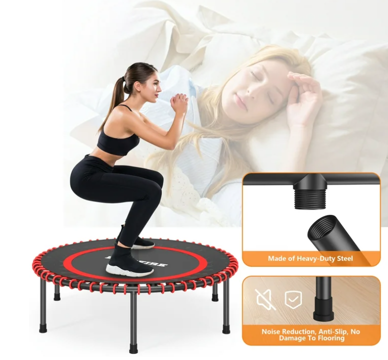JOZ Mini Trampoline, 40 inch Fitness Trampoline with Bungees, Exercise Rebounder for Adults/Kids, Workout 300 lb Weight