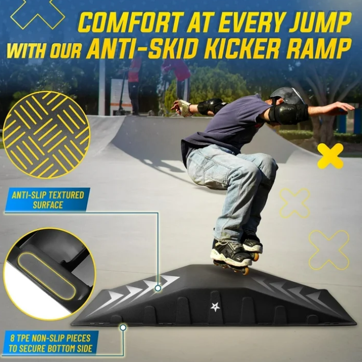 Yes4All Single-Piece Skateboard Ramp, Bike Ramp, Skate Ramp - Design for Beginners, More Durable, Safe, Capacity 220Lbs