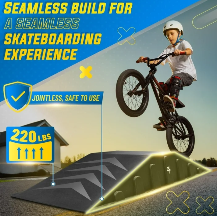 Yes4All Single-Piece Skateboard Ramp, Bike Ramp, Skate Ramp - Design for Beginners, More Durable, Safe, Capacity 220Lbs