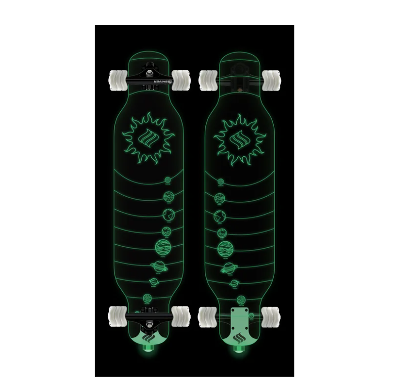 Shark Wheel Galaxy Clear Acrylic Longboard with Deck Lights and 72 mm