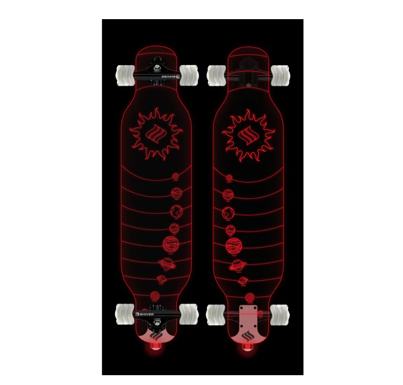 Shark Wheel Galaxy Clear Acrylic Longboard with Deck Lights and 72 mm