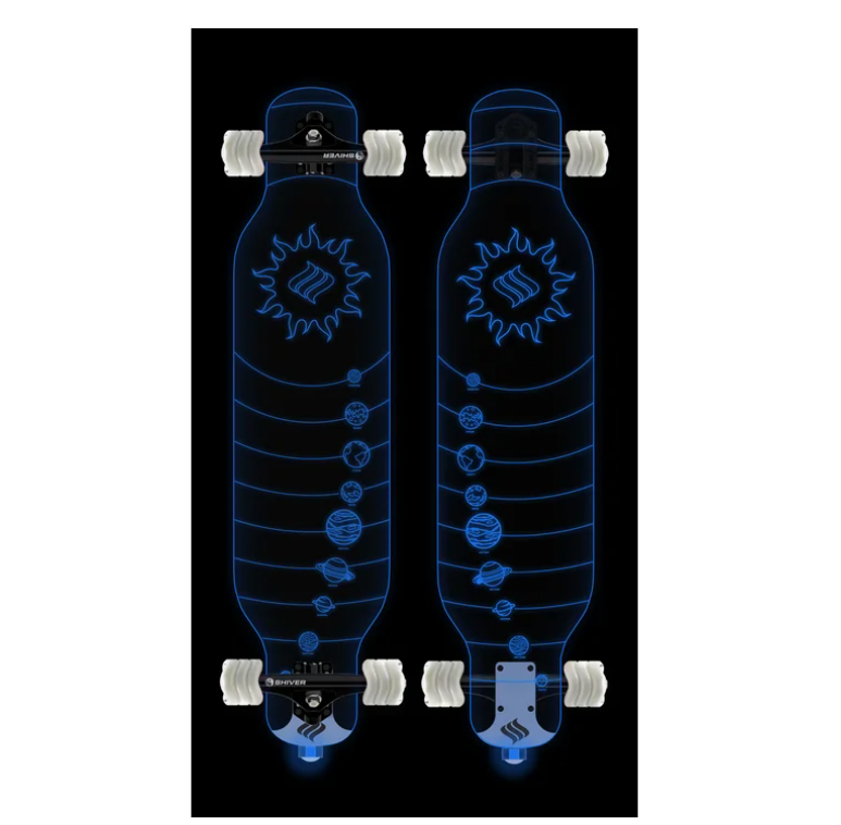 Shark Wheel Galaxy Clear Acrylic Longboard with Deck Lights and 72 mm