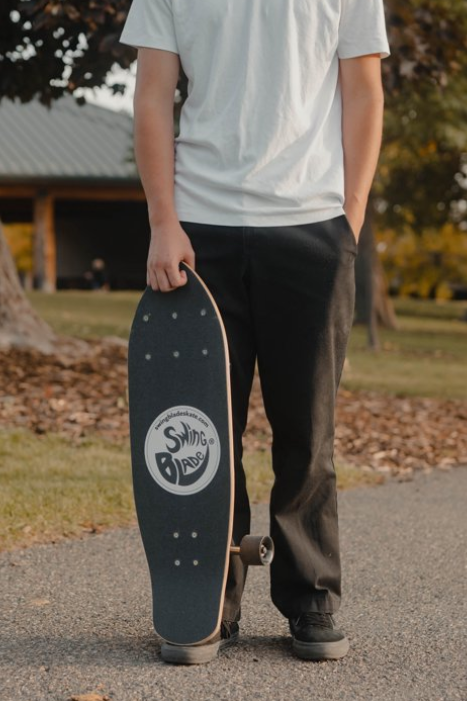 Swingblade Complete Skateboard with Patented Carving Caster Trucks for a Skate/Surf Ride, ABEC-7 Bearings and PU Wheels, for Kids and Adults