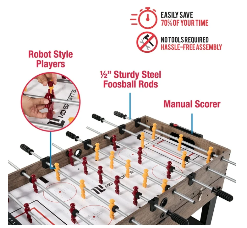 48" 3-in-1 Multi Game, Pool Table, Air Hockey, Foosball Table, by MD Sports
