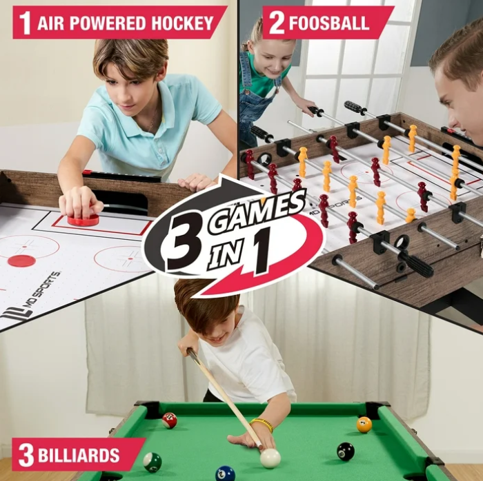 48" 3-in-1 Multi Game, Pool Table, Air Hockey, Foosball Table, by MD Sports