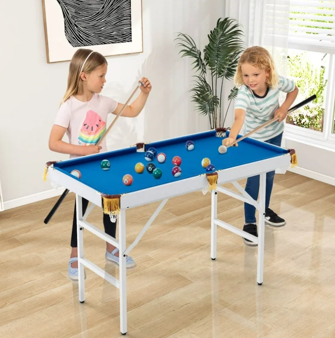 Costway 47" Folding Billiard Table Pool Game Table for Kids w/ Cues & Chalk & Brush