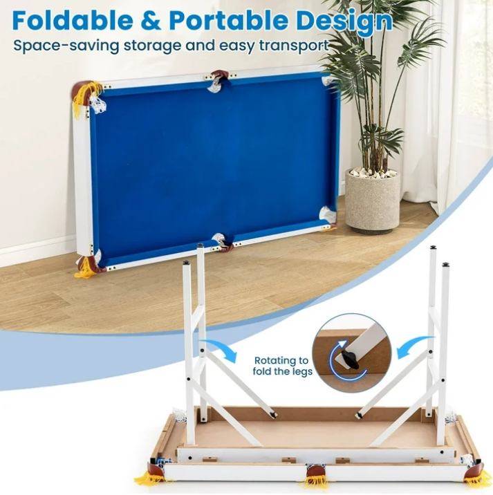 Costway 47" Folding Billiard Table Pool Game Table for Kids w/ Cues & Chalk & Brush