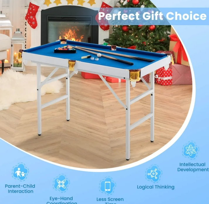Costway 47" Folding Billiard Table Pool Game Table for Kids w/ Cues & Chalk & Brush
