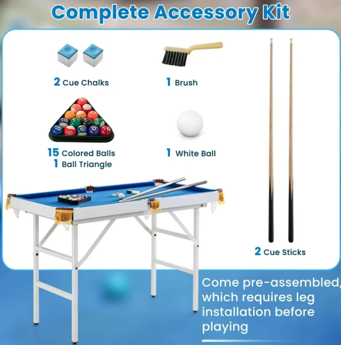Costway 47" Folding Billiard Table Pool Game Table for Kids w/ Cues & Chalk & Brush
