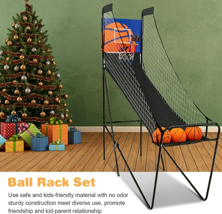 Costway Foldable Single Shot Basketball Arcade Game W/Electronic Scorer 3 Basketballs