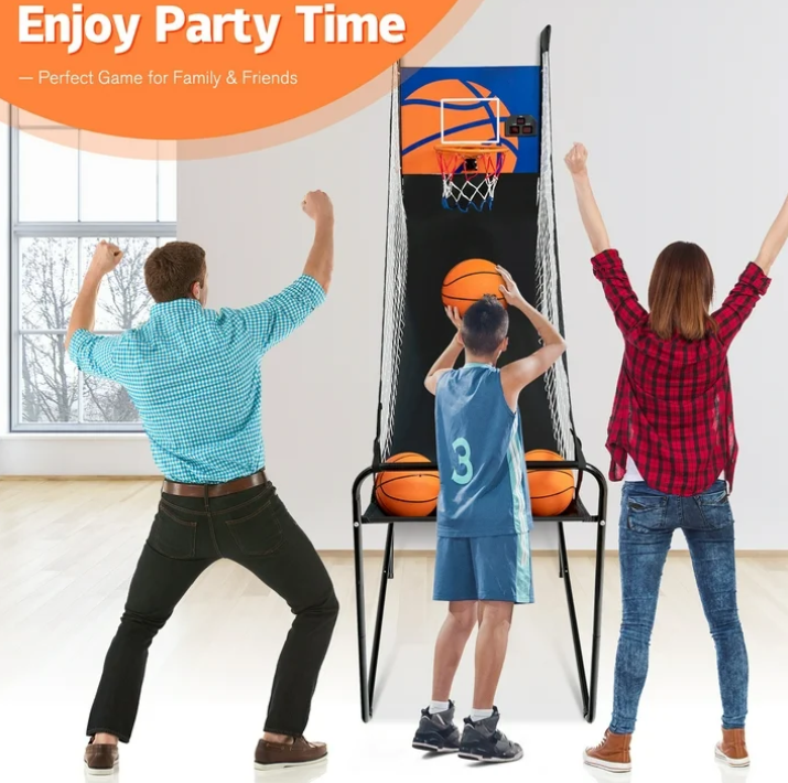 Costway Foldable Single Shot Basketball Arcade Game W/Electronic Scorer 3 Basketballs