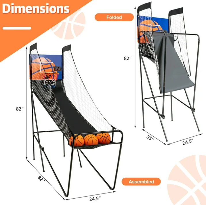 Costway Foldable Single Shot Basketball Arcade Game W/Electronic Scorer 3 Basketballs