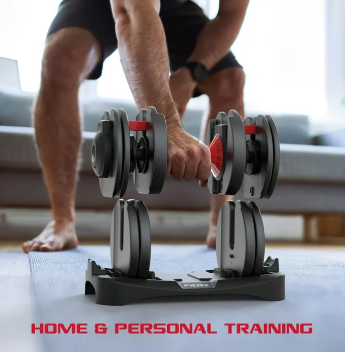 FitRx SmartBell, Quick-Select Adjustable Dumbbell for Home Gym, 5-52.5 lbs. Weight, Black, Single
