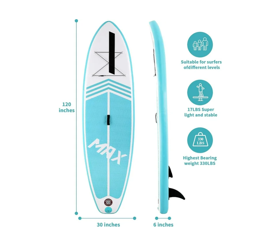 10' Inflatable Stand up Paddle Board 6' Thick SUP Paddle Board with Paddleboard Accessories Triple Action Pump Fishing Green